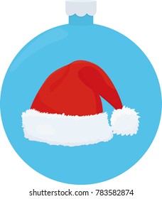 Cartoon Santa hat on blue christmas ball