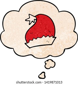 caricatura santa hat con burbuja de pensamiento en estilo de textura gruesa