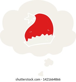 cartoon santa hat with thought bubble in retro style