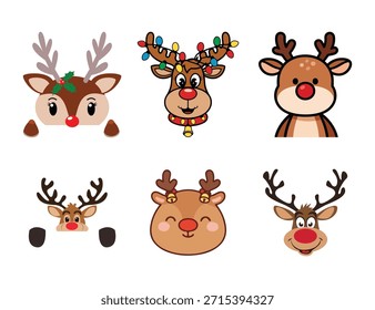 Colección de Vector de sombrero de Santa. Varias gorras de Navidades rojas con piel esponjosa. Elementos de vestuario de Festiva para accesorios de cabina de fotos y avatares.