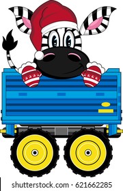 Cartoon Santa Hat Zebra in Trailer