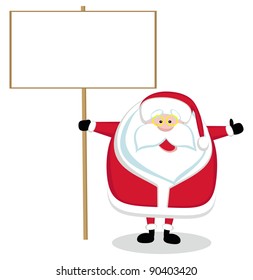 Cartoon Santa holding blank signs. Vector illustration