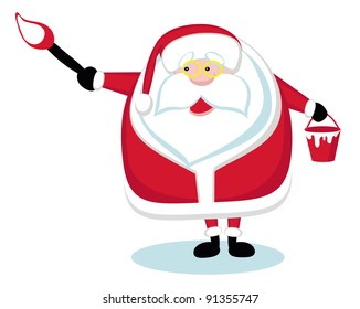 Cartoon Santa holding a paint brush. Vector