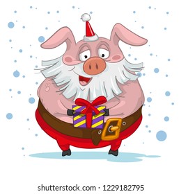 Cartoon Santa pig with gift