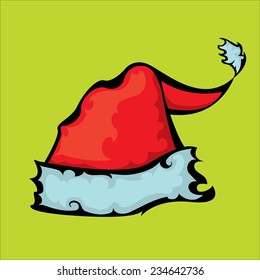 cartoon Santa red hat isolated on green background. vector illustration 