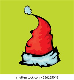 cartoon Santa red hat isolated on green background. vector illustration