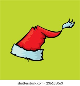 cartoon Santa red hat isolated on green background. vector illustration