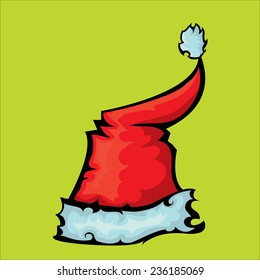 cartoon Santa red hat isolated on green background. vector illustration