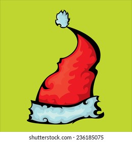 cartoon Santa red hat isolated on green background. vector illustration