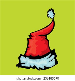 cartoon Santa red hat isolated on green background. vector illustration