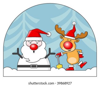 cartoon santa & reindeer