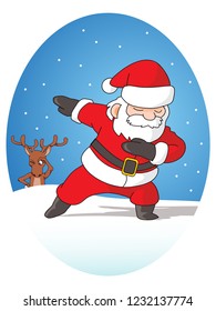 cartoon Santa and reindeer dancing dabbing vector illustration