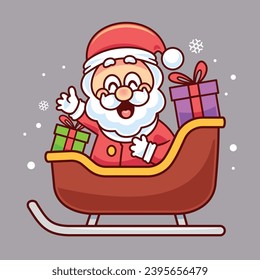 Cartoon santa ride a sleigh