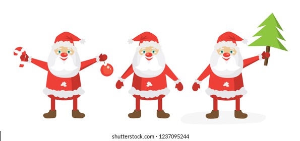 Cartoon Santa set. Flat vector illustration template. Merry Christmas!