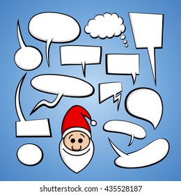 Cartoon Santa with set of speech bubbles.