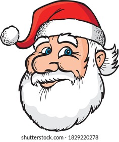Cartoon Santa, smiling with Red Hat isolated on white