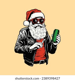 Cartoon Santa smoking and drink 