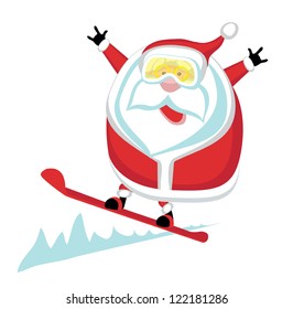 Cartoon  Santa  snowboarding .Separate layers