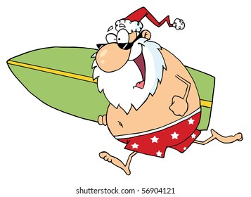 Cartoon Santa Surfer