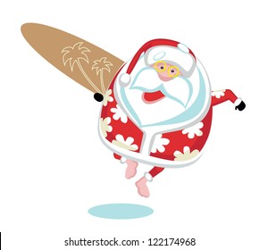 Cartoon  Santa surfer.Separate layers