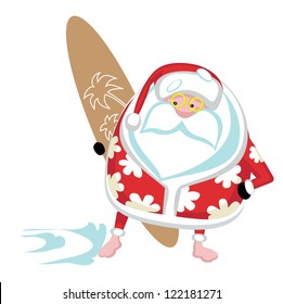 Cartoon  Santa surfer.Separate layers