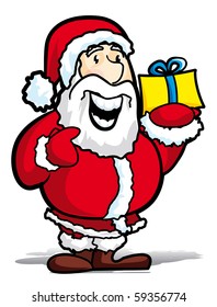 cartoon santa vith gift - vector illustration