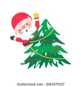 cartoon santa wearing red knitted hat for decorating Christmas greeting cards
