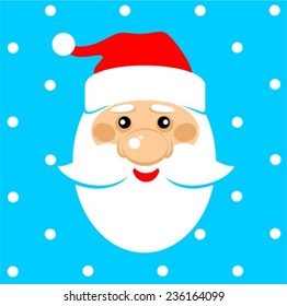 Cartoon Santa's face on a blue background. Christmas illustration.