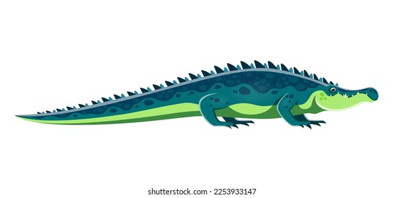 Cartoon Sarcosushus dinosaurier Charakter. Mesozoikum ausgestorben aquatische Dinosaurier oder Biest, isoliert antike Wassereidechse. Prähistorische Fleischfresser unter Wasser, reproduzierbare kinetische Vektorgrafik