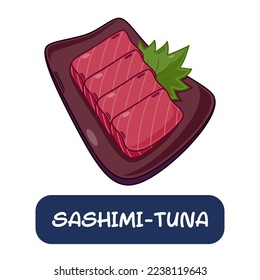 cartoon sashimi-tuna, japanese food vector isolated on white background