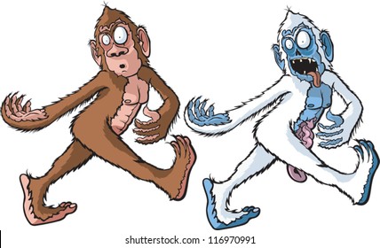 A cartoon Sasquatch and his twin Zombie Abominable Snow Monster.