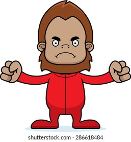 A cartoon sasquatch looking angry in pajamas.