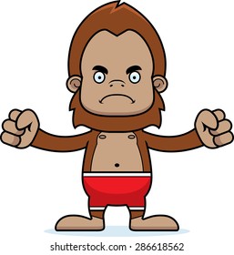 A cartoon sasquatch looking angry in a swimsuit.