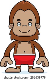 A cartoon sasquatch smiling in a swimsuit.