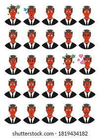 cartoon satan with different emotions. large set of isolated emoji on a white background. vector stock illustrations