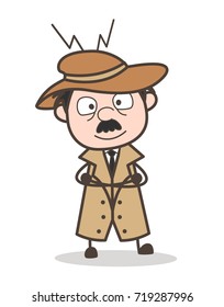 Cartoon Satisfied Detective Face Expression Vector Illustration
