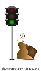Cartoon satisfied snail with semaphore