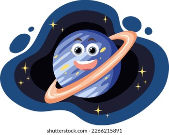 Cartoon Saturn planet with facial expression illustration