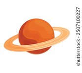 Cartoon saturn planet is rotating around sun on white background