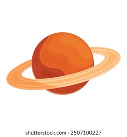 Cartoon saturn planet is rotating around sun on white background