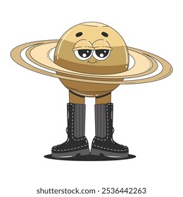 Cartoon Saturno planeta em estilo moderno groovy. Ilustração vetorial isolada retrô.