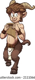 Cartoon satyr with pan flute. Vector clip art illustration with simple gradients. All in a single layer. 