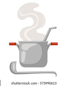 Cartoon saucepan on a white background. Kitchen utensils.  soup