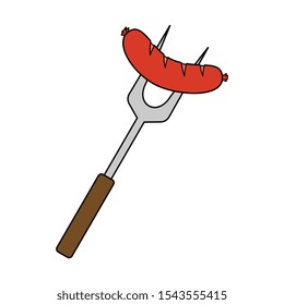Cartoon Sausage and Barbeque Fork Illustration