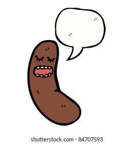 cartoon sausage character with speech bubble