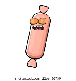 Cartoon sausage characters isolated on white background. Funky meat sausage character with eyes and mouth. Sausage for hot dog