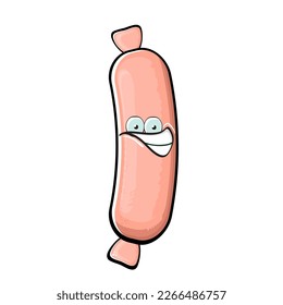 Cartoon sausage characters isolated on white background. Funky meat sausage character with eyes and mouth. Sausage for hot dog