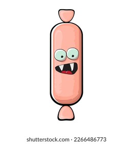 Cartoon sausage characters isolated on white background. Funky meat sausage character with eyes and mouth. Sausage for hot dog