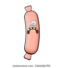 Cartoon sausage characters isolated on white background. Funky meat sausage character with eyes and mouth. Sausage for hot dog