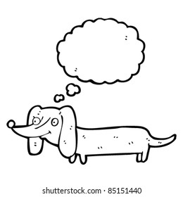 cartoon sausage dog with thought bubble